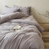 100% Cotton Wrinkled Yarn Flower Embroidery Bedding Set Single Queen King Size Duvet Cover Flat/Fitted Sheet Lace-Up Pillowcases