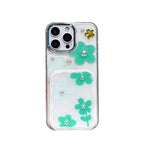 Cartoon pearl flower mirror stand holder back cover for iphone 15 14 13 pro max 16 promax cartoon 3D phone case