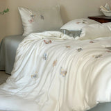 Colorful Butterfly Embroidery Lyocell Bamboo Fiber Soft Silky 3/4Pcs Bedding Set Duvet Cover Flat/Fitted Bed Sheet Pillowcases