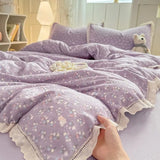 Ikeehome  new hollow lace wrinkled cotton four-piece set household student dormitory three-piece set bed sheet quilt cover