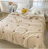 Embroidery Quilt Fluffy Soft Comfort Washed Cotton Embroidery Thin Quilt Machine Washable Blanket Dormitory Single Summer Quilt