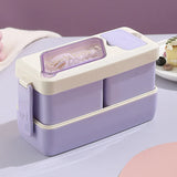 Portable Double Lunch Box Student Bento Box with Cutlery Compartment Food Box Microwaveable Food Storage Container