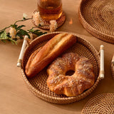 1pc Artisanal Woven Rattan Serving Tray - Dual Handles, Multipurpose Tea and Snack Presentation Platter, Ideal Bread Basket with