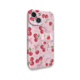 Ins Pink Full Screen Cherry Cute Cartoon Phone Case for IPhone 16 15 14 13 Pro Max Back Phone Cover for 12 Mini 11 ProMax X Capa