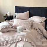 4Pcs Vintage Rose Jacquard Egyptian Cotton Ruffles Bedding Set Queen King Size Duvet Cover Bed Sheet/Fitted Sheet Pillowcases
