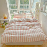 Nordic Bedding Set Ins Popular Striped Duvet Cover Set Bed Sheets Set Single Twin Full Queen Size Skin-Friendly Soft Bedding