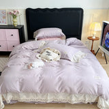 Vintage Plaid Pure Cotton double-layer yarn four-piece set French lace Bedding Set Duvet Cover Pillowcases Flat/Fitted Bed Sheet