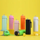 Stainless Steel Thermos Mug, Large Capacity, Portable Silicone Handle with Straw, American Large Capacity, WATER BOTTLE, 650ml