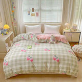 3pcs Simple Line Design Duvet Cover Set Cartoon Strawberry Print Bedding with 2 Pillowcases Skin-friendly Washable Quilt Cover