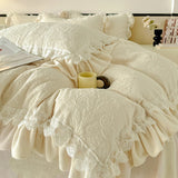Luxury Thickened Carved Velvet Lace Ruffles Princess Bedding Set Queen King Size Plush Duvet Cover Bed Sheet Pillowcase