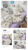 Bedding Set Double Layered Yarn INS Girls Mushroom Soft Washed Cotton Bed Sheet Queen King Size Duvet Set Pillowcase Bed Sheet