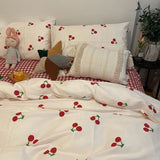 Cherry Cute Bedding Set Flat Sheet Pillowcases No Filler Ins Spring Kids Audlt Single Full Size Home Hotel Bed Linens