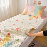 Rainbow Print Latex Cooling Bed Mat for Single Double Bed Summer Breathable Ice Silk Bed Pad Dormitory Soft Cool Sleeping Mat
