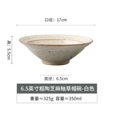 Japanese 7.5 Inch Thick Pottery Tall Bamboo Hat Bowl Household White Ceramic Bowl Antique Ceramic Tableware Lamian Noodles Bowl