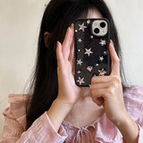 Korean Black Epoxy Glittering Stars Artificial Gems Case for iPhone 16 15 14 13 Pro Max Back Phone Cover for 12 11 Pro Max Capa