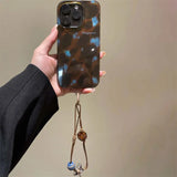 Whirlpool Pattern IND Retro Blue Brown Blended Phone Case with Hanging Rope for iPhone 11 12 13 14 15 16 17 Pro Max