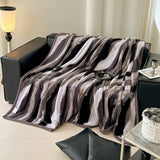 Ikeehome  new high gram weight stripe smudging blanket multi-functional office nap leisure blanket rabbit plush hemming blanket