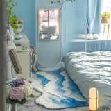 Creative Wave Rug High-Quality Flocking Antislip Carpet for Bathroom Ocean Tufted Carpet Fluffy Thickening Bedroom Bedside Rug
