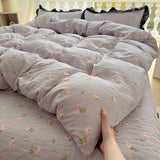 2025 new soft waxy waxy wash quilt cover Knitted double layer single bed sheet Little fresh polka dot bedding