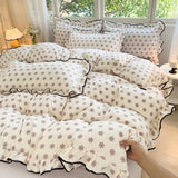 Heart Print Duvet Cover Set Princess Style Lace Ruffles Bedding Set Queen King Skin Friendly Soft Quilt Cover Sheet Pillowcases