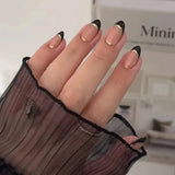 24pcs False Nails Simple Black Glossy Nude Color Star Design Glitter French Fake Nails Almond Press on Nails Manicure Fingertips