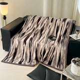 Ikeehome  new high gram weight stripe smudging blanket multi-functional office nap leisure blanket rabbit plush hemming blanket
