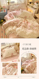 Korean Princess Style 4Pcs Floral Ruffles Bedding Set Single Queen Size Soft Skin-friendly Washed Cotton Duvet Cover Pillowcase
