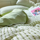 Solid Striped Jacquard Comforter 4 Piece Sets Simple Pure Cotton Skin-Friendly Breathable Bedding Set Soft Fitted Sheet for Home