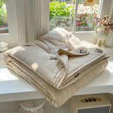 Embroidery Quilt Fluffy Soft Comfort Washed Cotton Embroidery Thin Quilt Machine Washable Blanket Dormitory Single Summer Quilt