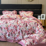 Floral Print 600TC Egyptian Cotton Bedding Queen King Comforter Cover Soft Duvet Cover Set Flat Bed Sheet Pillowcases