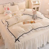 Checkered Bedding Set Bed Skirt Ruffle Lace Princess Style Girls Duvet Cover Simple Solid Color Home Textiles Decor Bedroom
