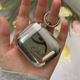 Electroplated Silver Soft TPU Case For AirPods 4 3 Pro 2 1 Mirror Plating Earphone Protective Cover Heart Keychain Accessories