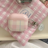 Pink and White Plaid + Heart Pendant Suitable for Apple for Airpodspro2 Case/For Airpodspro Case/For Airpods4 Case/For Airpods3 Case/For Airpods2 Case/Fashionable Women's Earphone Case/Simple Earphone Case