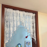 Elegant French Vintage Lace Half Curtain with Beaded Lace Triangle Design | Rod Pocket Privacy Curtain for Bedroom, Kitchen