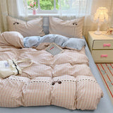 New Class A Kapok Double Yarn Plaid Lace Four-piece Set Sheet Quilt Cover Student Dormitory Bedding Kit
