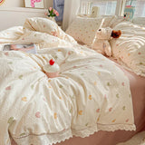 New Bedding Set INS Princess Soft Bed Flat Sheet Set Twin Queen Double Size Cotton Lace Duvet Cover Pillowcase Bed Linen