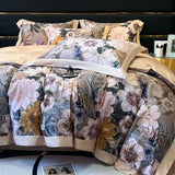 Floral Print 600TC Egyptian Cotton Bedding Queen King Comforter Cover Soft Duvet Cover Set Flat Bed Sheet Pillowcases