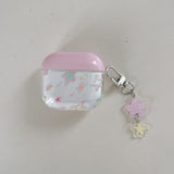 Korean Cute Colorful Stars Transparent Earphone Case with Stars Pendant and Pink Ring Cover for AirPods 1 2 3 4 Pro Pro2
