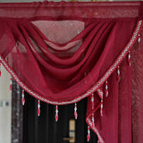 White Linen Valance Curtain Head Luxury Beaded Lace Voile Valance Curtain Wavy Curtain Custom Window Panel Drape for Living Room