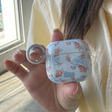Lovely Pink Flower Gloss Soft Earphone Case for AirPods Pro 2 With Keychain for AirPods 4 3 2 1 Silicone Protection Cover
