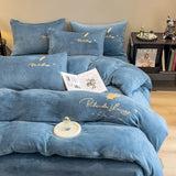 Coral velvet milk velvet four-piece set single winter sheet thickened single bed cover dormitory crystal velvet embroidered bed