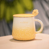 Cute Style High-Temperature Firing Manual Ceramic Mug With Lid And Spoon Set Tableware Underglaze Colour Large Capacity 400ml