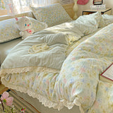 Floral Bedding Set Korean Style Duvet Cover Set Bed Linen Set Flat Sheets Set 2 Pillowcases Single Double Queen Size For Student