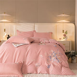 Flowers Embroidery Bedding Set Light Luxury Brushed Four-Piece Set Girl Bedroom Decor King Duvet Cover Set Bed Sheet Pillowcases