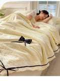Summer Thin Quilt Ins Girl Bow Seersucker Washed Cotton Summer Quilt Single Dormitory Air Conditioner Blanket Machine Washable