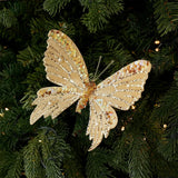 Clip-On Christmas Sequin Butterfly Ornament Flocking Finish 3D Glitter Artificial Butterfly Pendant Realistic Handmade