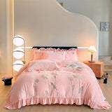 Flowers Embroidery Ruffles Thickened Soft Warm Velvet Bedding Set Queen King Size Plush Duvet Cover Set Bed Sheet Pillowcases