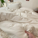 INS Princess Style Bedding Sets Ruffle Lace Bow Quilt Cover Home Romantic Bedclothes Decor Woman Girls Bedroom Duvet Cover 4pcs