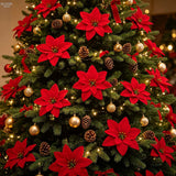 10/20/30 PCS Artificial Red White Poinsettia Flower Head Fake Velvet Christmas Poinsettia Petals for Garland Xmas Tree DIY Decor