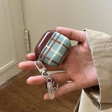 Korea Fashion Brown Plaid Splicing Pattern Retro Neck Lanyard Shockproof Protection Case For AirPods 4 3 2 1 Pro 2 Earphone Case